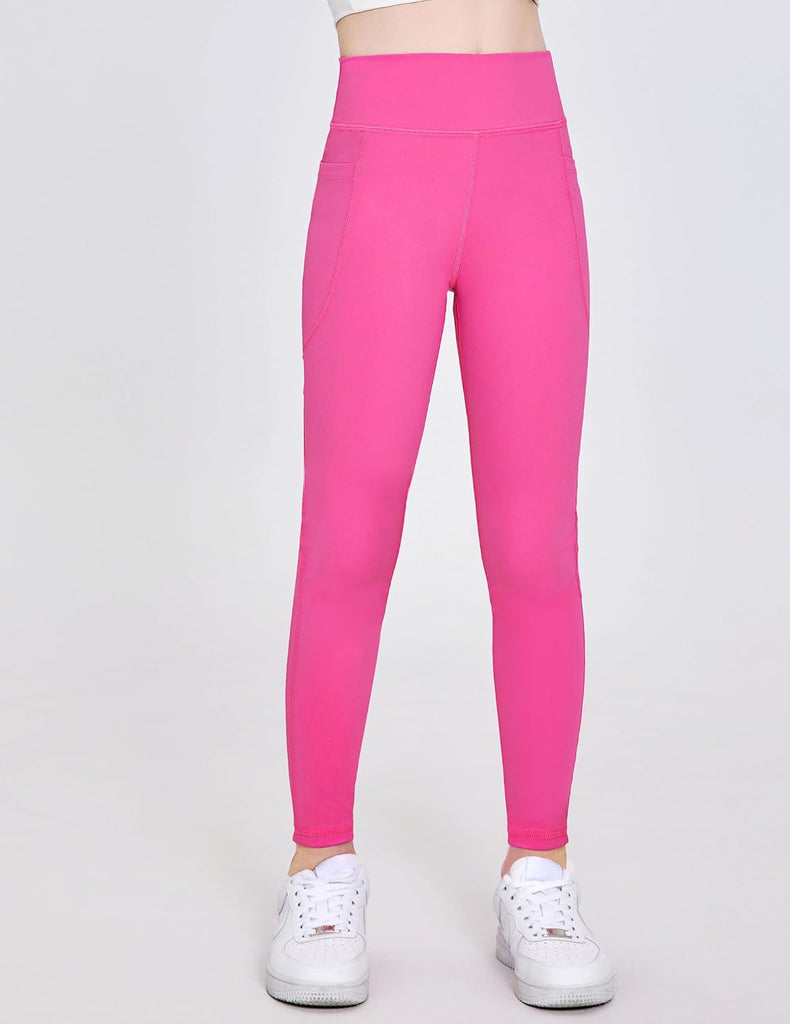 Girls Athletic Leggings Kids High Waist Yoga Pants with Pockets