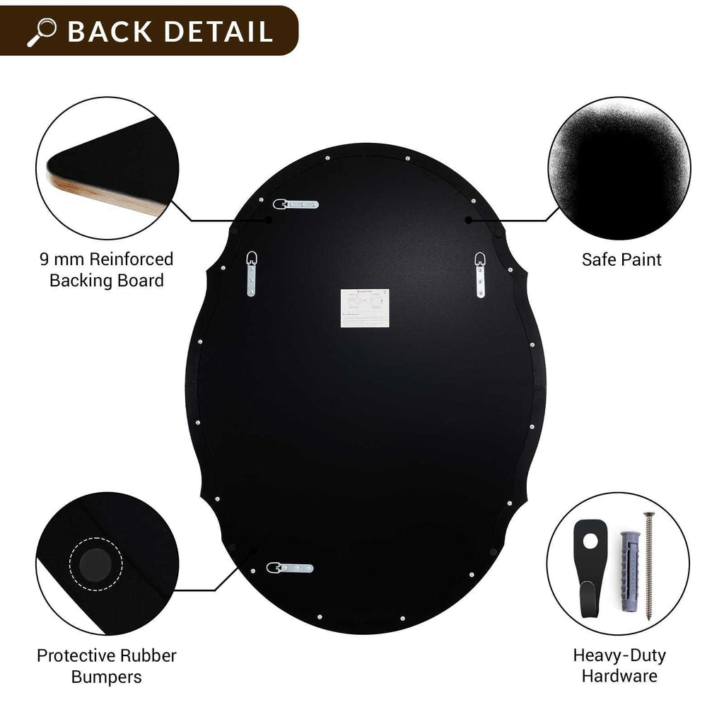 22x30 Matte Black Farmhouse Scalloped Oval Bathroom Vanity Mirror