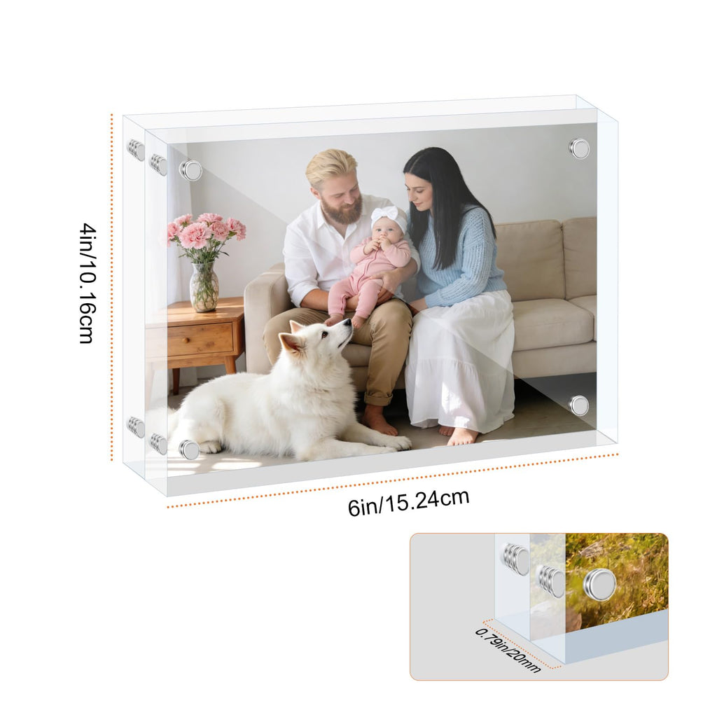 3 Pack 4x6 Inch Acrylic Picture Frames, 20mm Thicker Block Clear Frameless Picture Frames, Freestanding Double Sided