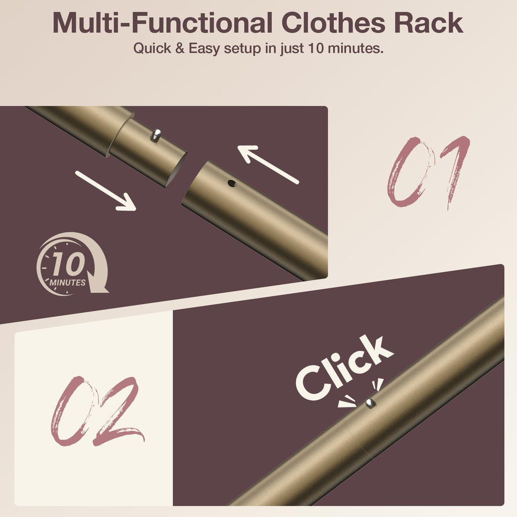 Clothes Rack, Double Rods Rolling Clothing Rack for Hanging Clothes Load 260 LBS Closet Rack with Wheels, Metal