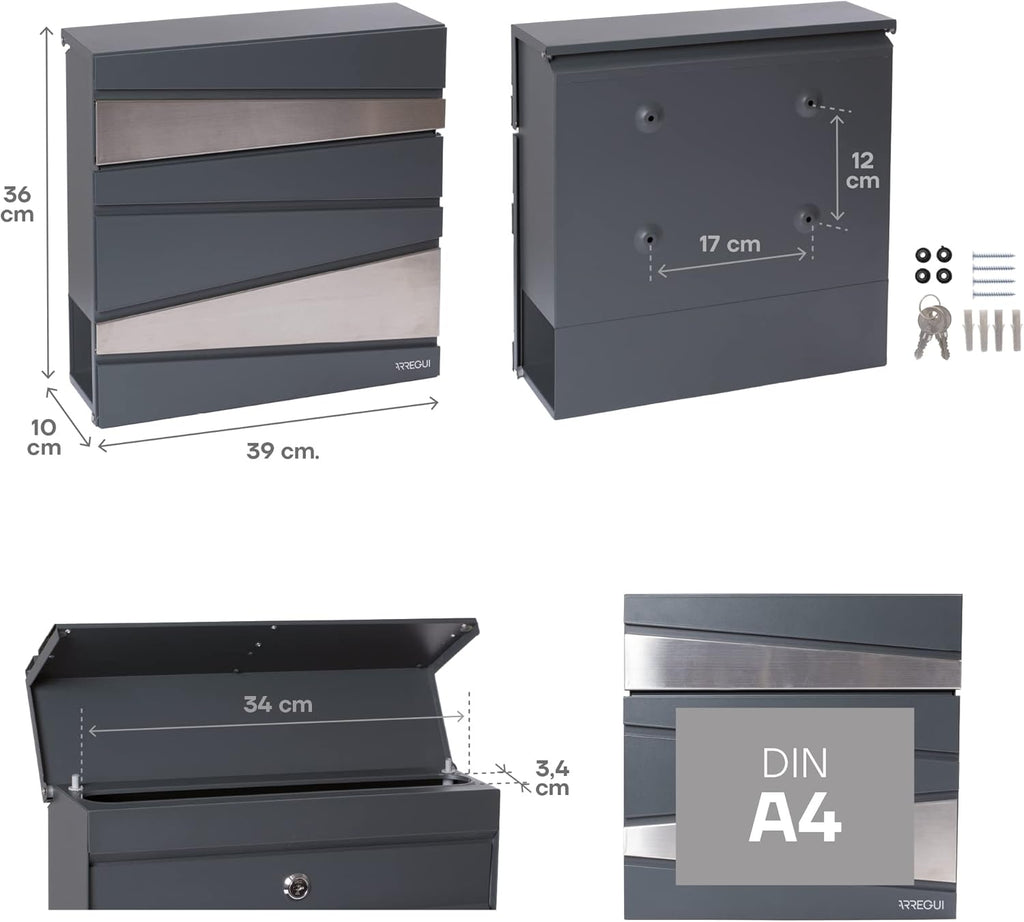 Armor E6905 Designer Letter Box Galvanised Steel with Newspaper Holder, Post Box and Newspaper Box