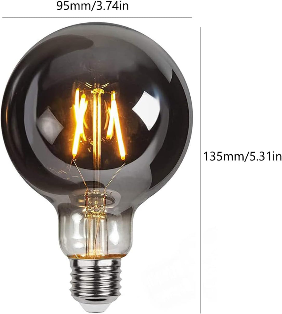G95 LED Globe Light Bulbs, 2700K Warm White Globe Led Edison Bulb, 40W Equivalent, E26 Base, 75LM/W, Smoky Grey Glass