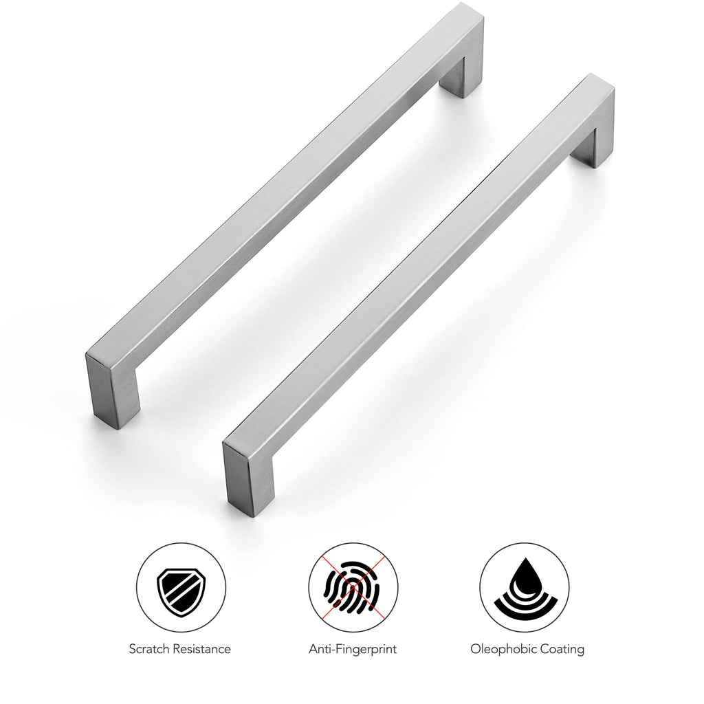 Brushed Nickel Kitchen Square Cabinet Handles 7-1/2 Inch 10 Pack