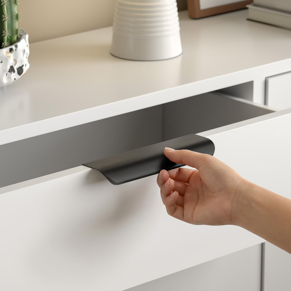 Black Cabinet Handles 5 Inch 25 Pack, Finger Pulls for Cabinets, Edge Pull for Dresser Drawers, Aluminum Alloy