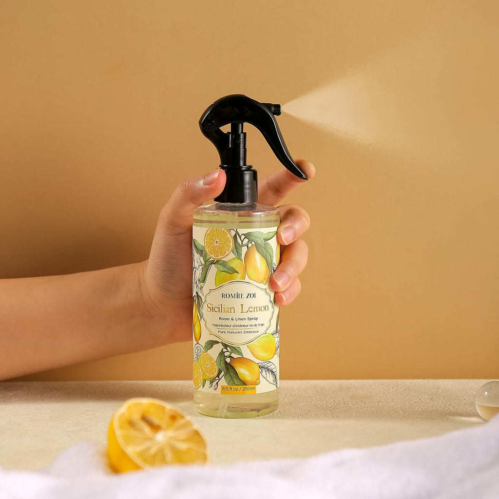 Home Fragrance Gift Set - Hand Soap, Candle & Room Spray,Lemon, Relaxing Self Care Bundle
