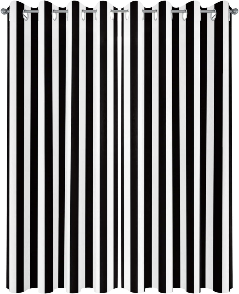 Outdoor Curtains Waterproof Black and White Stripe Indoor/Outdoor Curtain Tiebacks Simple Style Privacy Curtain Sun