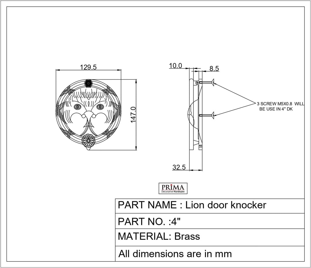 Prima Decorative Lion’s Head Door Knocker 4"