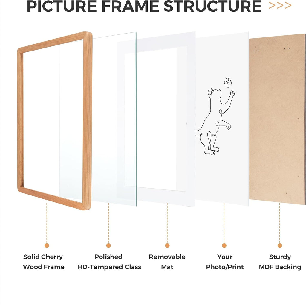 24x36 Poster Frame, Solid Cherry Wood 24 x 36 Frame, Rounded Corner 24 x 36 Large Picture Frame HD Tempered Glass