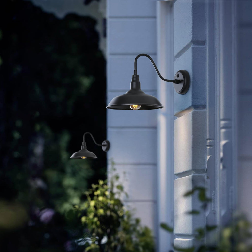 10in. Dusk to Dawn Outdoor Gooseneck Barn Light, Matte Black Exterior Wall Mount Light Fixture, Farmhouse Wall Sconce