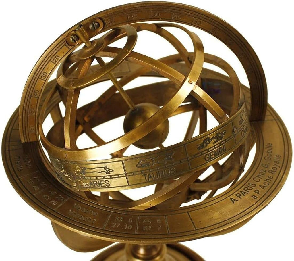 RedSkyTrader Brass Antique Finish Armillary Celestial Globe with Zodiac Engravings