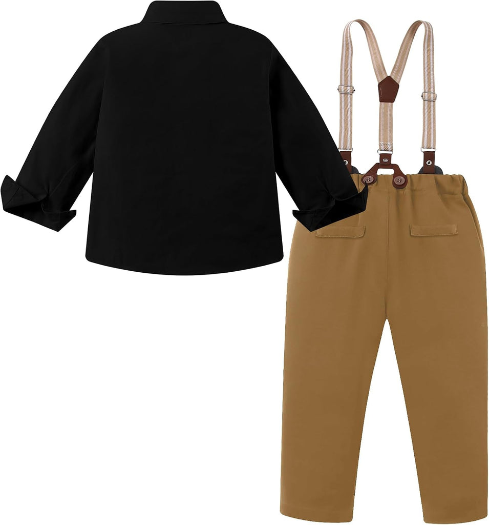 Boys Suits 3 Pieces Formal Dress Shirt with Bowtie+Suspender Pants Boy Gentleman Outfits Set