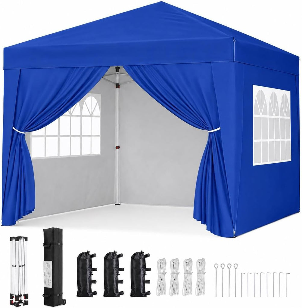 10x10 Pop Up Canopy with 4 Removable Sidewalls, Portable Enclosed Instant Tent, Waterproof Outdoor Tent