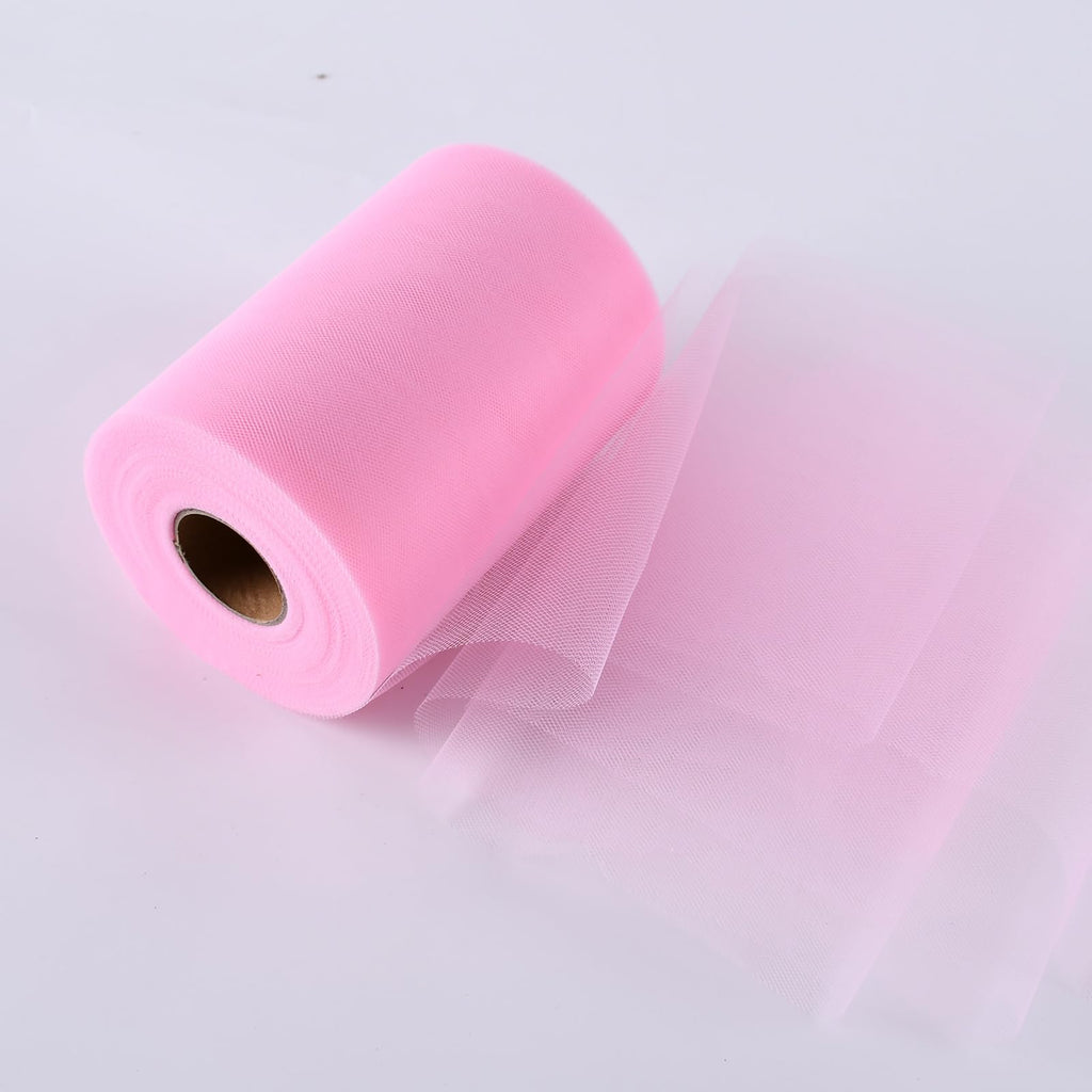 Pink Tulle Fabric Rolls 6 Inch by 100 Yards (300 feet) Tulle Roll for DIY Tutu Skirt Baby Shower Valentine's Day
