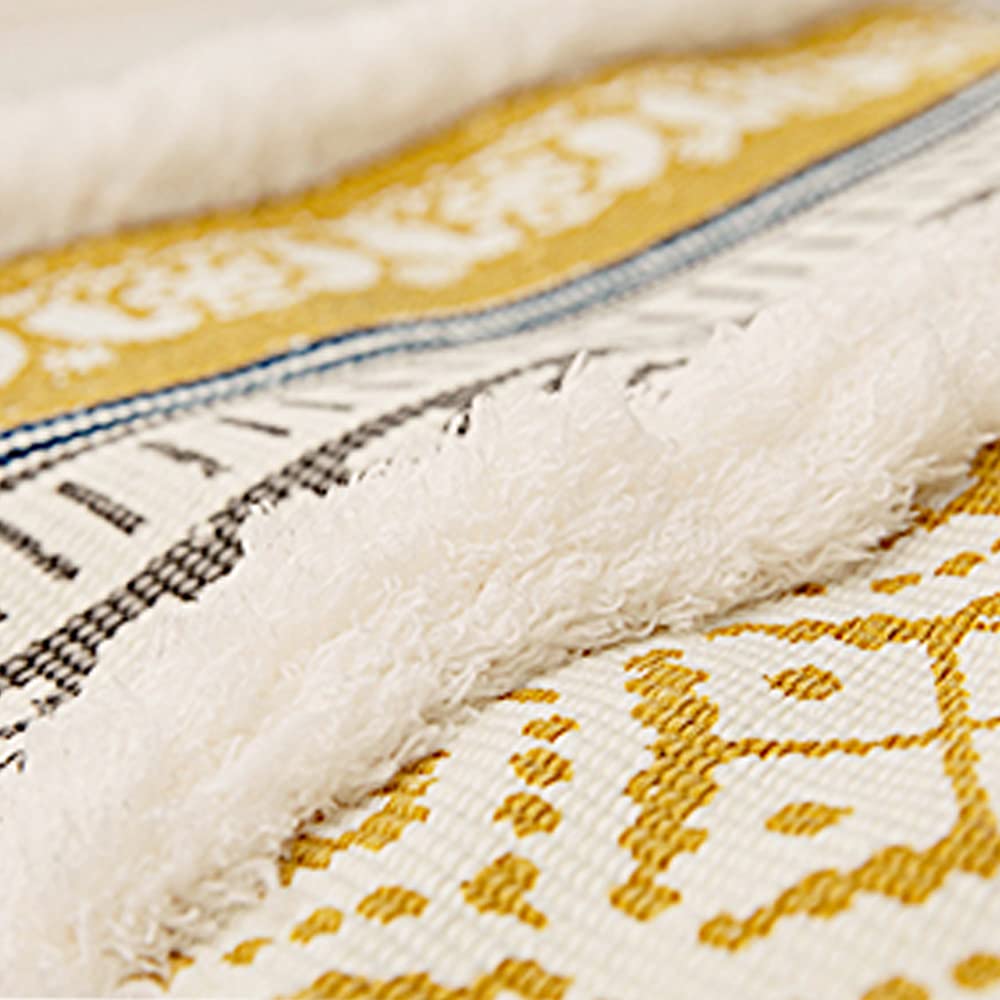 Prague Printed Tufted Tassel Square Pouf Cover, Cotton, Yellow