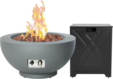 28-Inch Gas Fire Pit with Propane Tank Cover, 58,000 BTU Round Propane Fire Pit Table