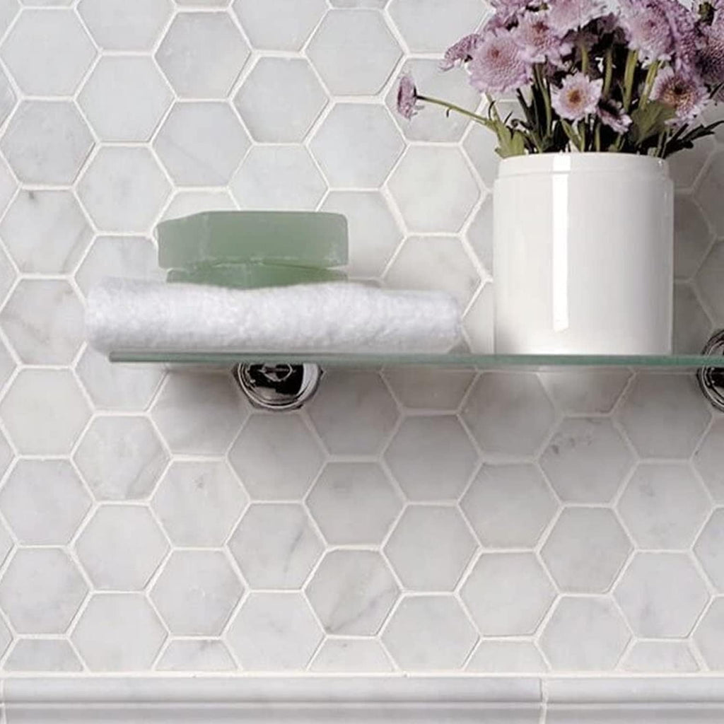 BuildMyplace 2-Inch Plata Statuario Brina Hexagon Matte Glazed Porcelain Mosaic Floor and Wall Tile, 10 Pieces
