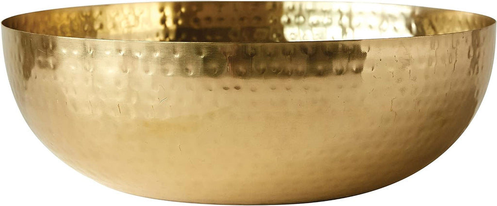 Co-Op Round Hammered Metal Bowl, Gold Finish, 14"