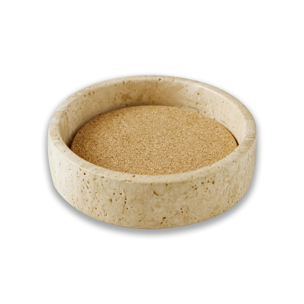 100% Travertine Wine Coaster- Marble Wine Bottle Chilled Coaster - Absorbent Cork Holder Tray- Gift for Wine Lover