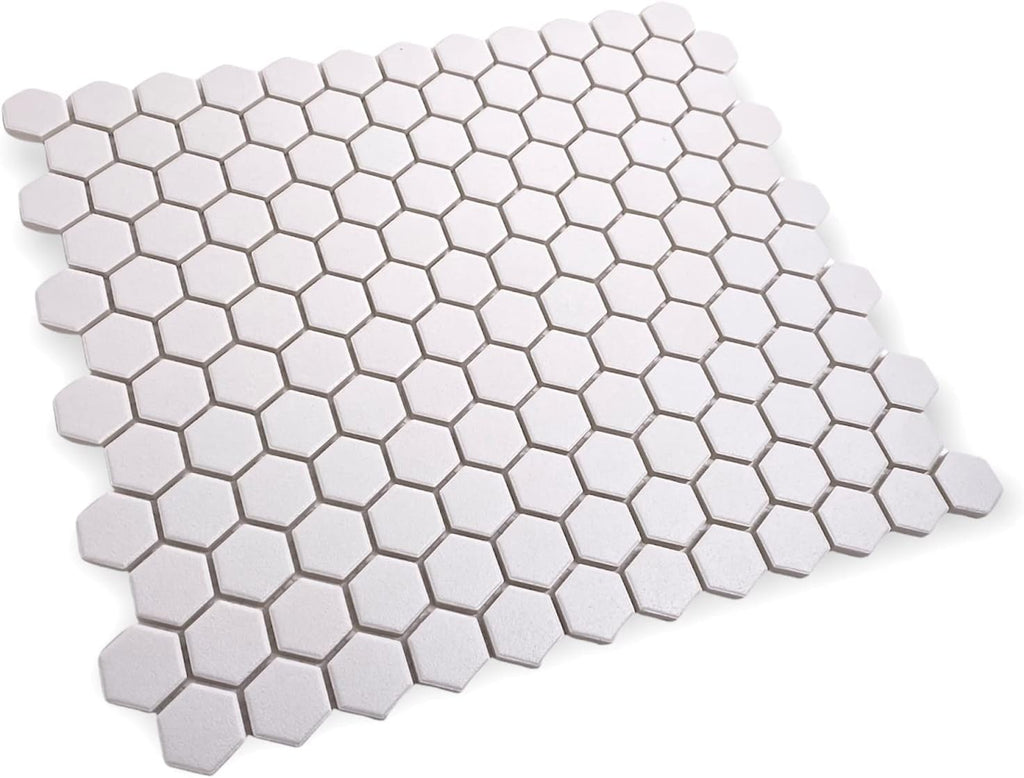 TDPW-UNSW1-410 Super White Porcelain 7/8 Inch Hexagon Unglazed Matte Finish 1x1 Mosaic Floor Wall Tile Shower