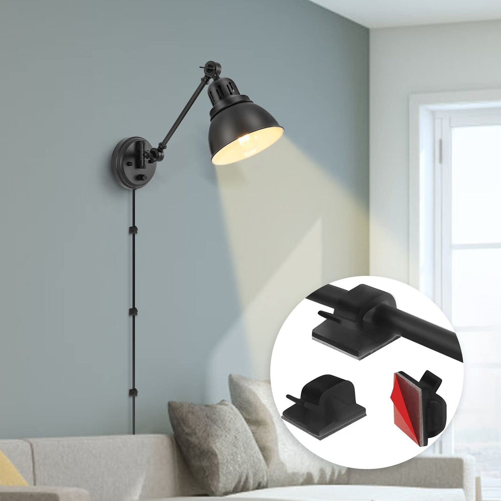 Plug in Wall Sconces, Wall Sconce Lighting with Dimmable On Off Switch, Swing Arm Wall Lamp, Black Metal Industrial