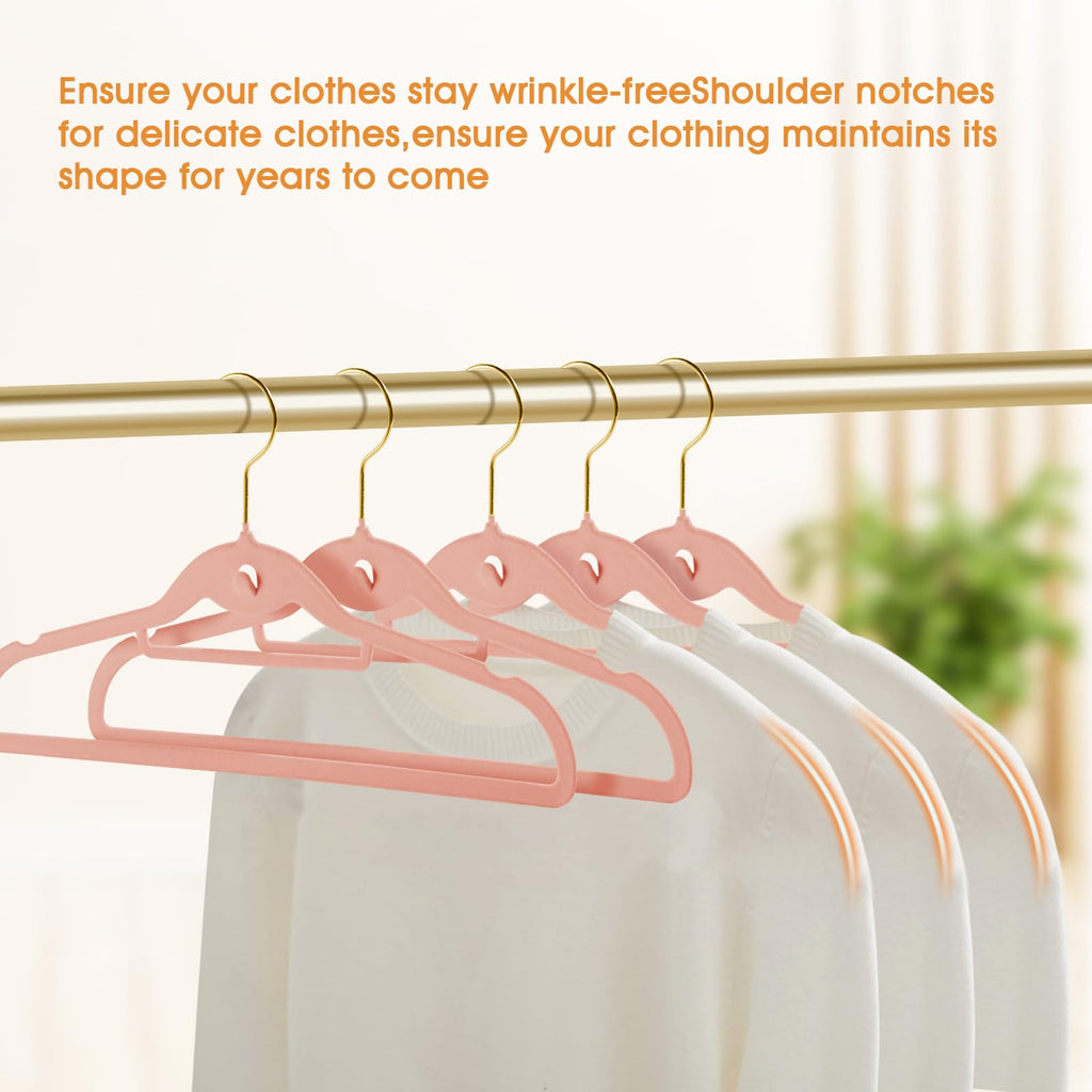 Heavy Duty Velvet Clothing Hangers, 20 Pack Light Pink - Slim Stackable Non-Slip Felt Suit Hangers with 360° Swivel
