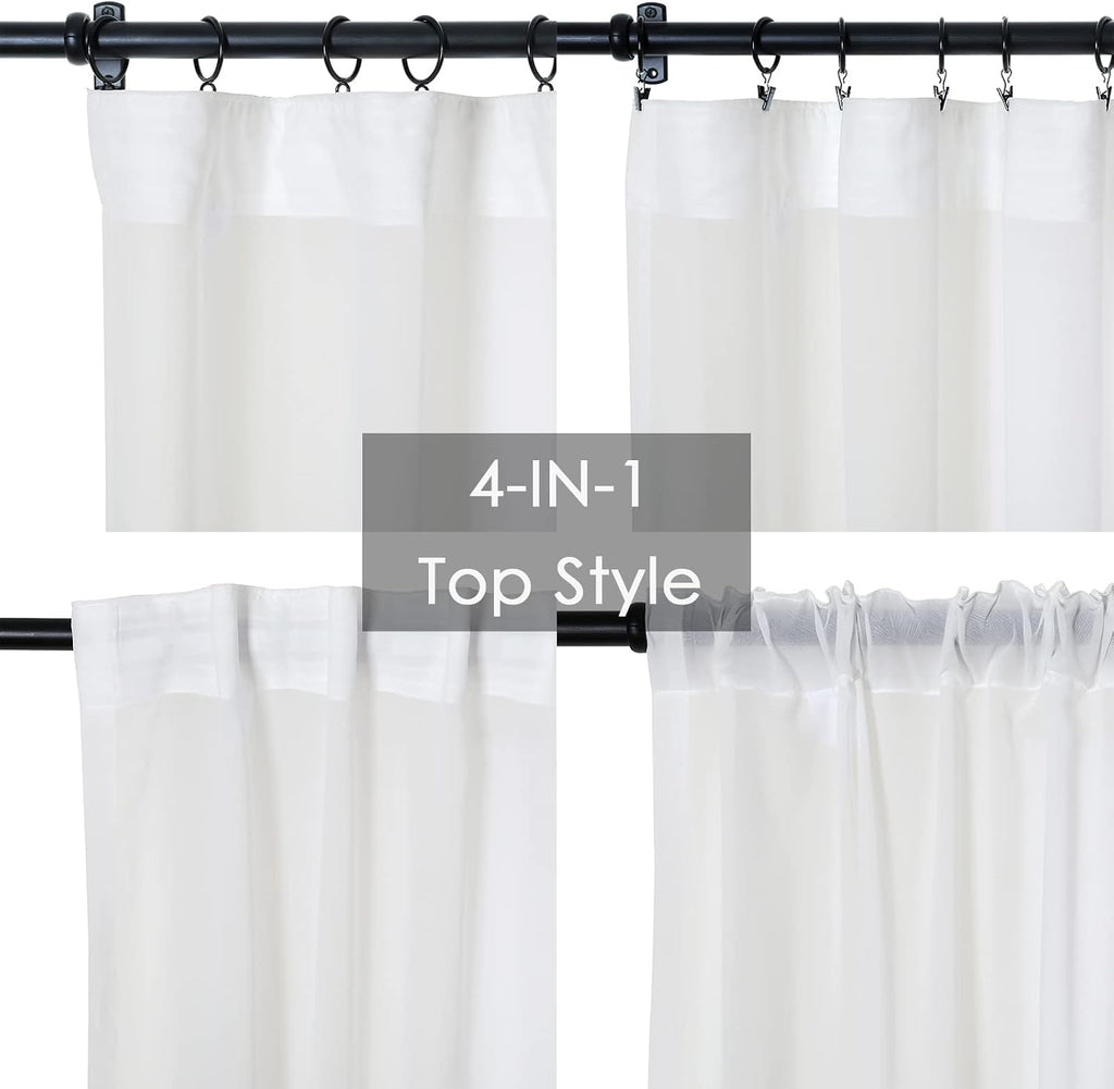 White Luxury Leaf Sheer Curtain 96 Inches Long Transparent Curtain with Rod Pocket Top Thin Semi Sheer Curtain for