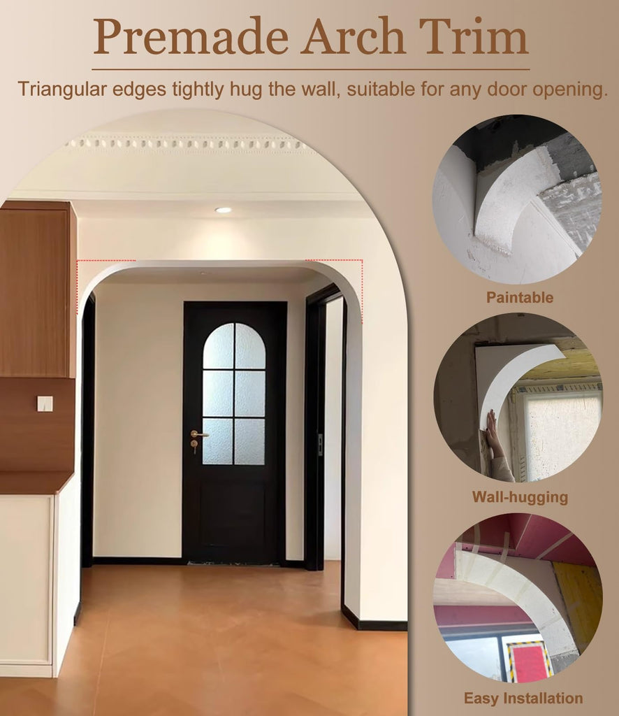 Foam Arch Kit for Doorway - Premade Door Arch Trim Molding, DIY Interior Archway Mold, Paintable Rounded Door Opening