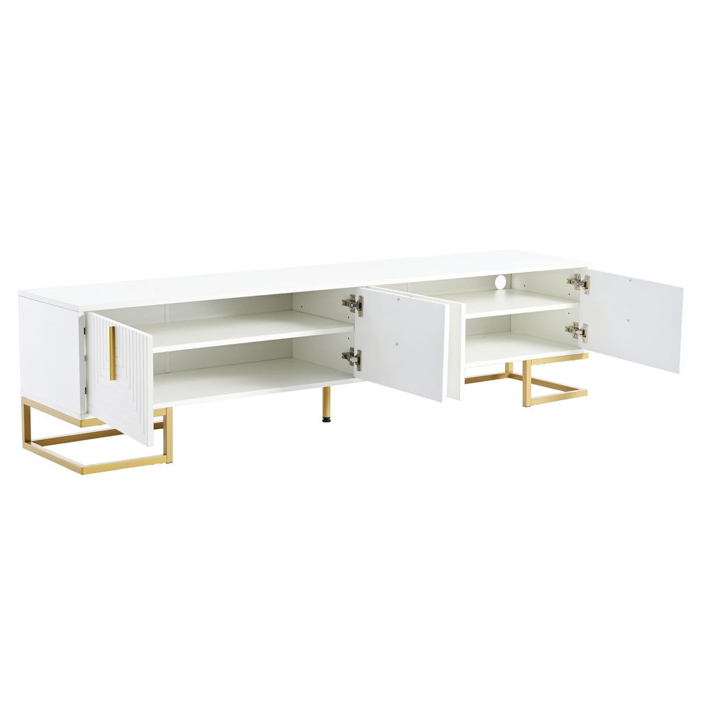 Modern TV Stand with Metal Legs, Gold Handles, Geometric Lines and Adjustable Shelves for TVs Up to 80'', Media