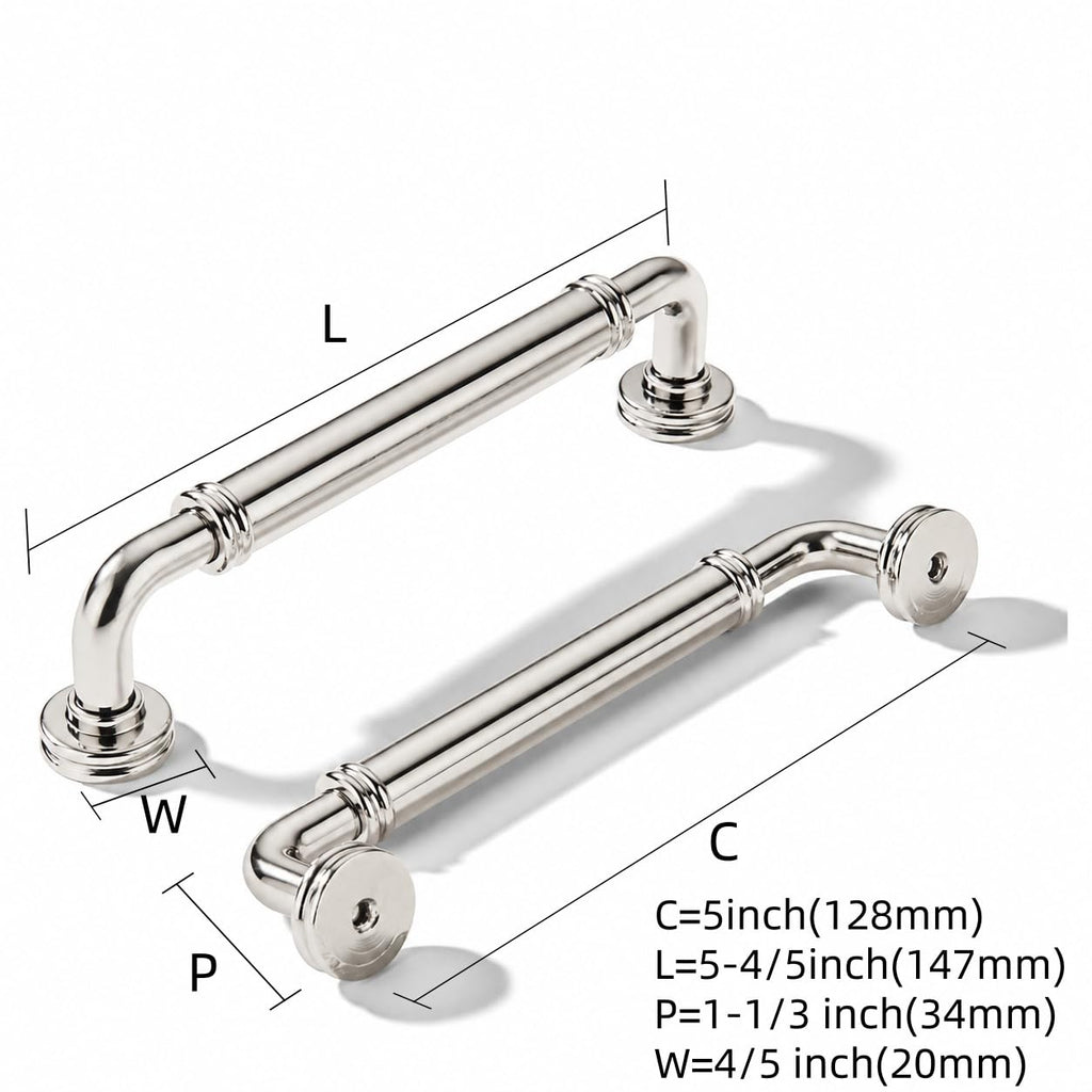 5 Pack 5 Inch Solid Zinc Alloy Polished Nickel Cabinet Pulls