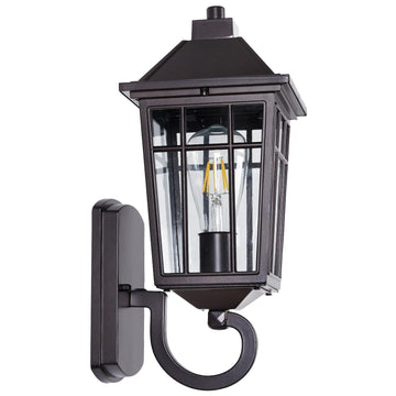 15" Brown Outdoor Wall Light, Rust-Proof Aluminum Waterproof Wall Lantern with Seeded Glass Shade, E26 Hardwired