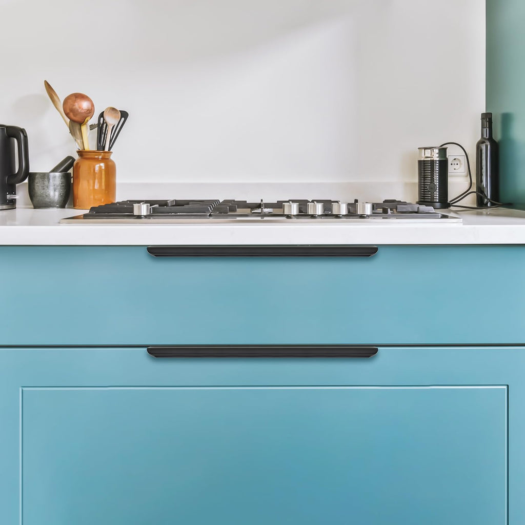 Matte Black Cabinet Handles Finger Edge Pulls 11.8 Inch CC 12 Pack