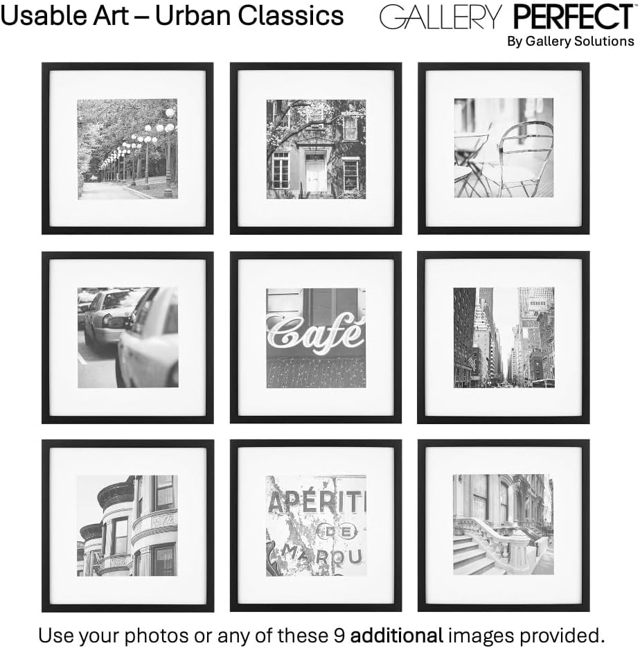 12x12 Picture Frames, 9 Piece Set with Real Glass Cover for 8x8 Photos With Mat, Picture Frames Collage Wall Decor