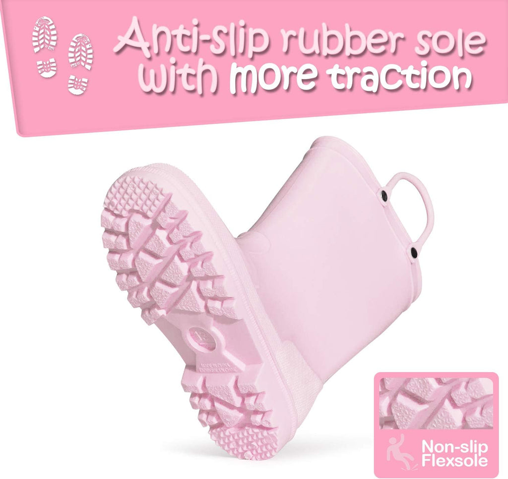 Kids Girls & Boys Rain Boots with Easy-on Handles Outdoors