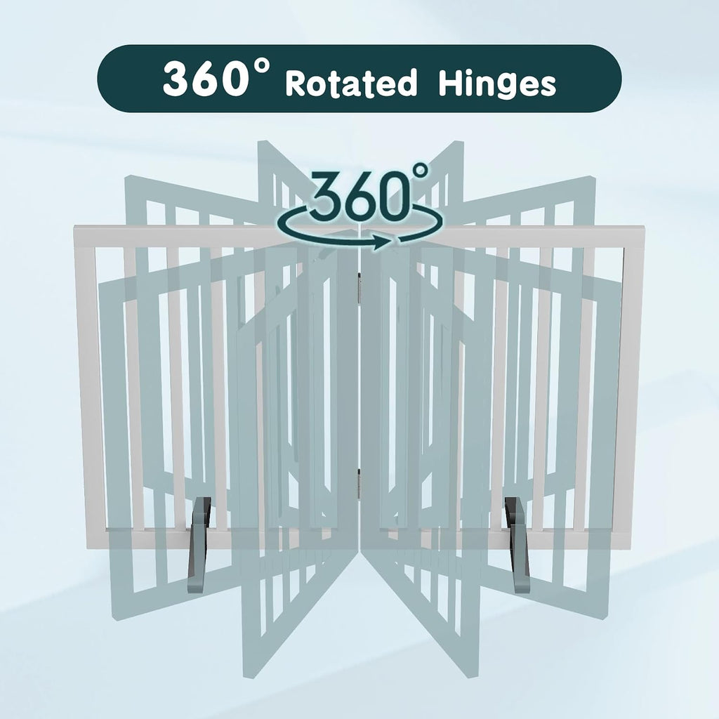 Bamboo Dog Gates Indoor 2-Panel Freestanding Puppy Gates for The House with 2 Metal Stands 24" H Folding Wood Pet