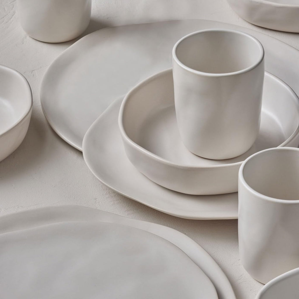 Modern Stoneware 32-Piece Dinnerware Set, Plate and Bowl Set, Dish Set for 8, Beige