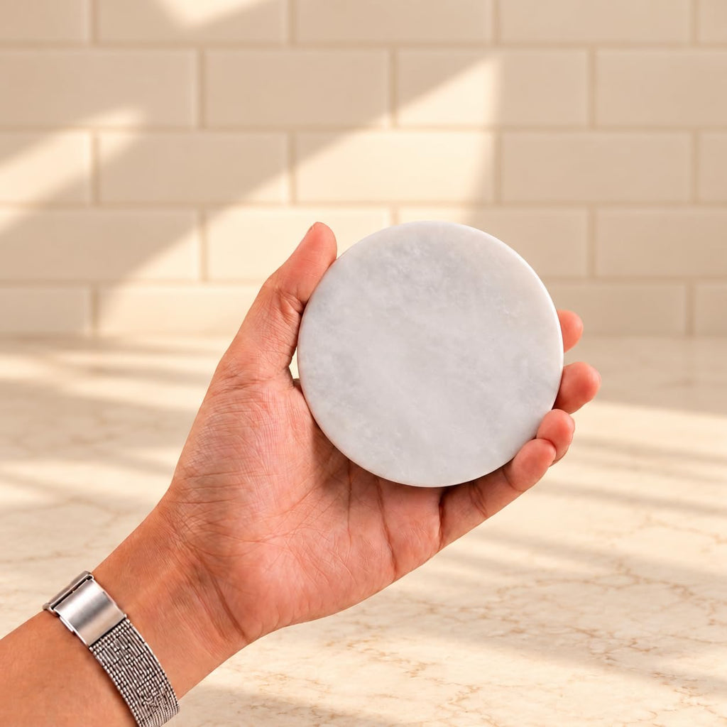 Marble Coasters Set of 6 for Drinks, 3.5 Inch Round Coaster