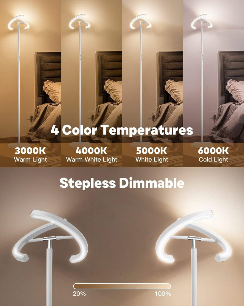 White Floor Lamp, Modern Stepless Dimmable Standing Lamp 3000-6000K, 20W LED Rotatable Reading Tall Lamp, Touch &