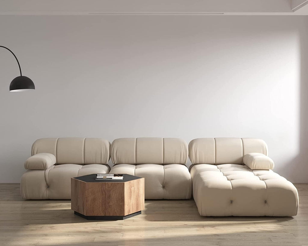 L-Shaped Sectional Couch, 104'' Minimalist Velvet Floor Sofas Couches, Mid-Century Modular Sectional Sofa with