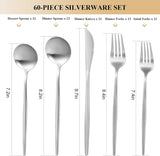 60-Piece Silverware Set for 12, Stainless Steel Flatware, Matte Cutlery Tableware