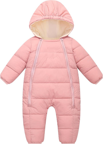 Baby Girls Boys Snowsuit Toddler Winter Coat Warm Hooded Infant Double Zipper Romper One Piece Puffer Coat