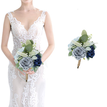 Wedding Artificial Bridesmaid Bouquet - 7 Inch Pre-Made Silk Bridesmaids Flowers Bouquet Small Bridal Bouquet for