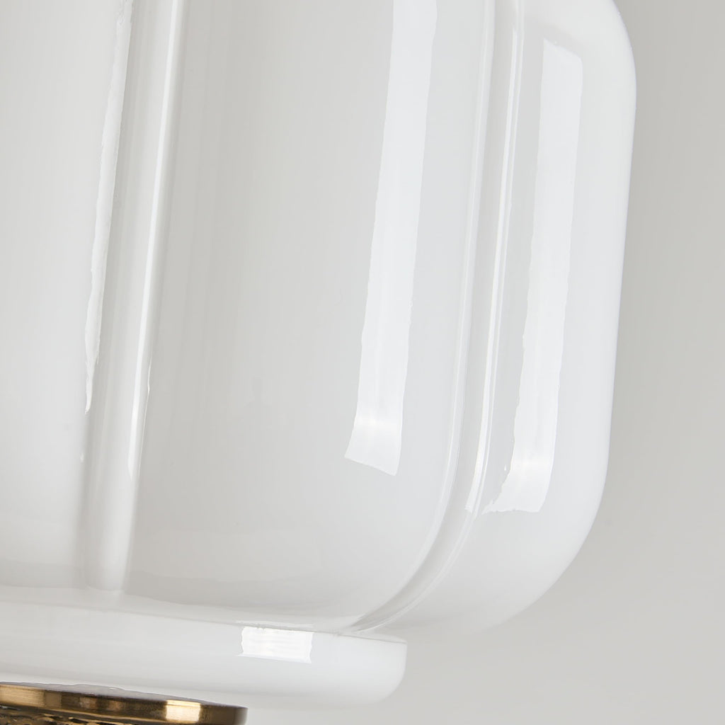 Milk Glass Ceiling Light Fixture, 9.8" Vintage Semi Flush Mount Pendant Light with Antique Brass Finish, Schoolhouse