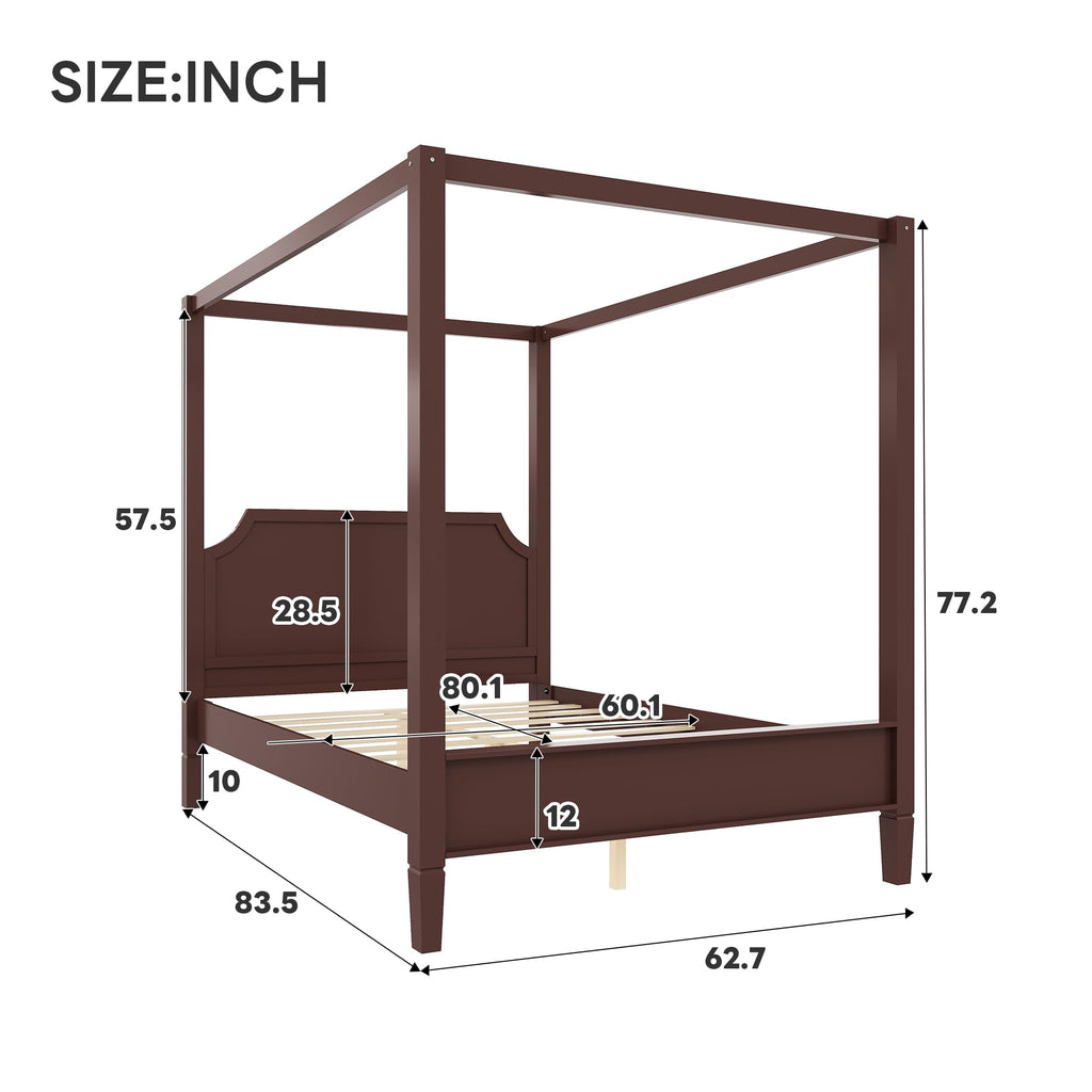 Walnut Canopy Bed Frame Solid Wood 4 Poster Canopy Bed