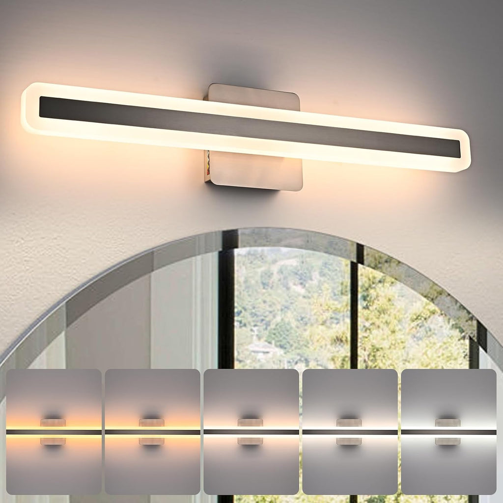 28W Modern Vanity Lights 24.0 Inch LED Vanity Bar Light 5CCT Dimmable Brushed Nickel Wall Sconces LED Bathroom