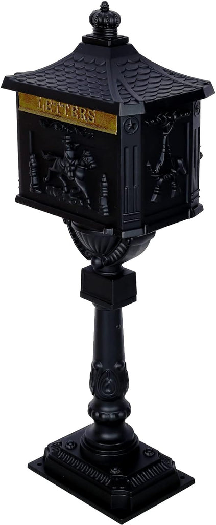 Cast Aluminum Mailbox with Post, Heavy Duty Postal Mail Box with 2 Keys, Expansion Bolts