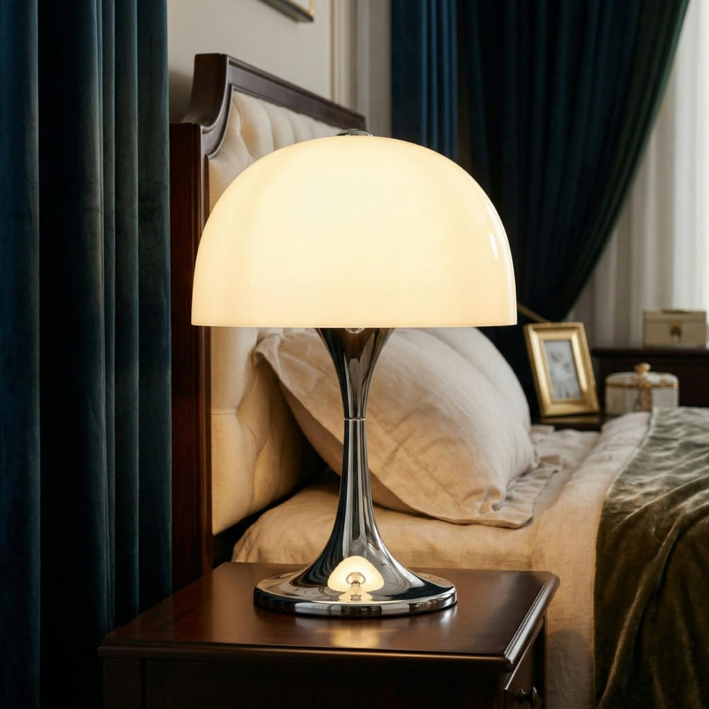 Mid-Century Modern Mashroom Table Lamp with Glossy Acrylic Shade, Chrome