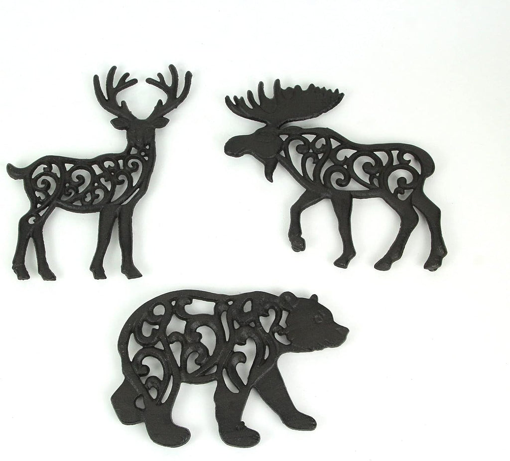 Cast Iron Trivets, 9 Inch Forest Animal Designs - Set of 3