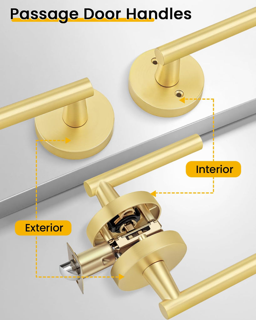 Gold Door Handle Interior, Passage Door Levers for Closet 4 Pack