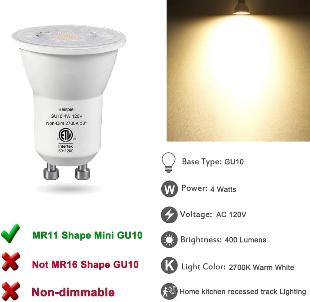 Mini GU10 Led Bulbs 4W MR11 GU10 Base 2700K Soft White