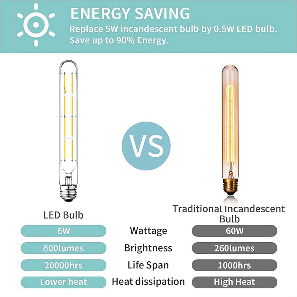 Dimmable T10 LED Edison Bulbs 8.9inch E26 Long Tubular Light Bulb 75 Watt